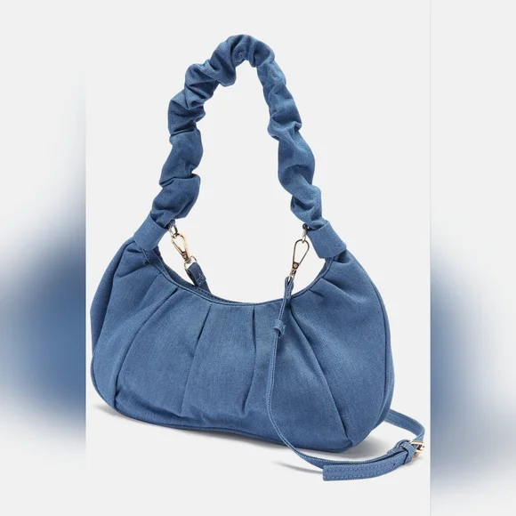 Fashion Nova Hard To Handle Handbag Crossbody Ruched Purse - Medium Wash Denim - Picture 4 of 12